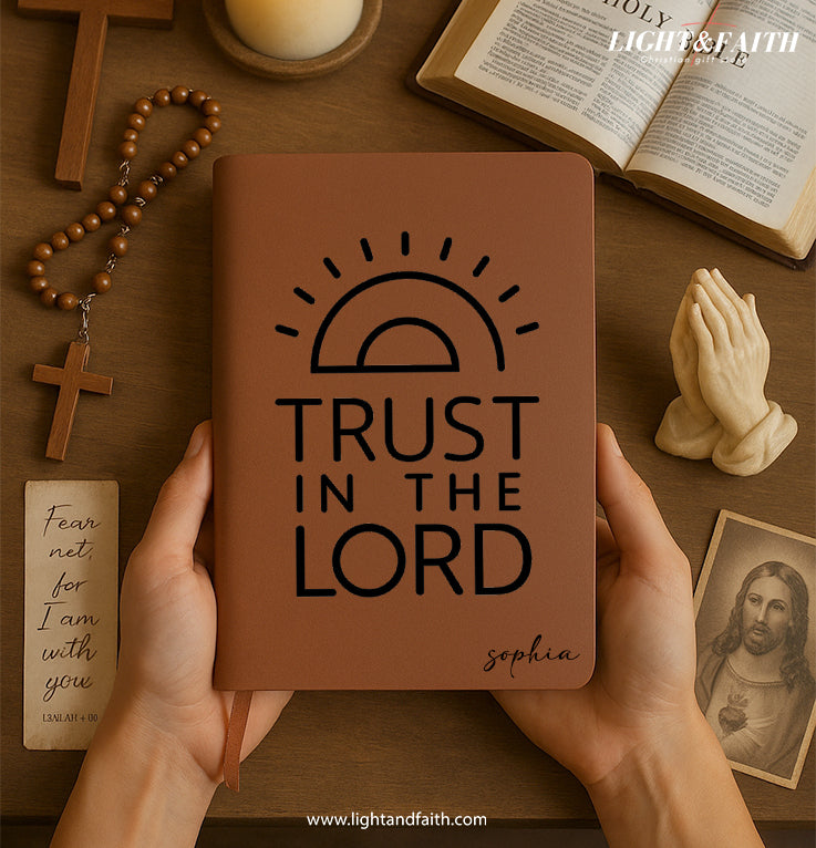 Personalized Christian Journal with "Trust In The Lord" Design, Custom Name Prayer & Faith Notebook, Religious Gift, First Communion Gifts, Birthday. NBLAF20